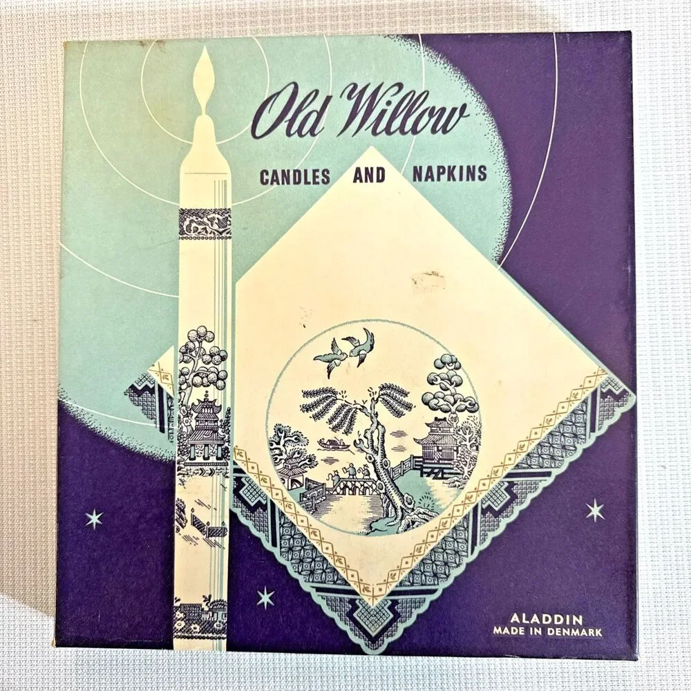 Vintage Old Willow Aladdin Made in Denmark - Original Box - Candles and Napkins
